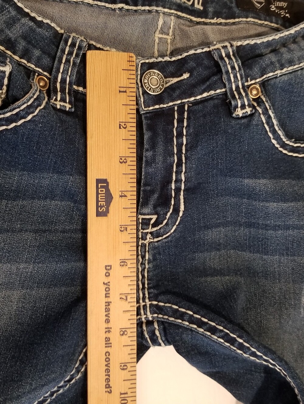 Rock&Roll Cowgirl Jeans 30x32 Actual 31x31 Skinny Low Rise Blue Denim Distressed - Picture 6 of 10